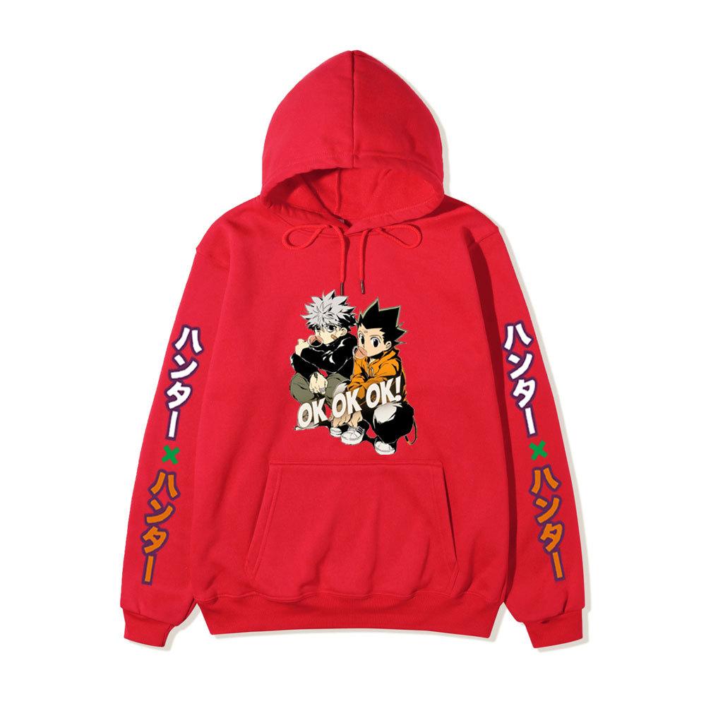 Hunter X Hunter Gon Killua Unisex Fleece Hoodie Vertical Japanese Text Sleeve Anime OK Print Long Sleeve Pullover Sweatshirt