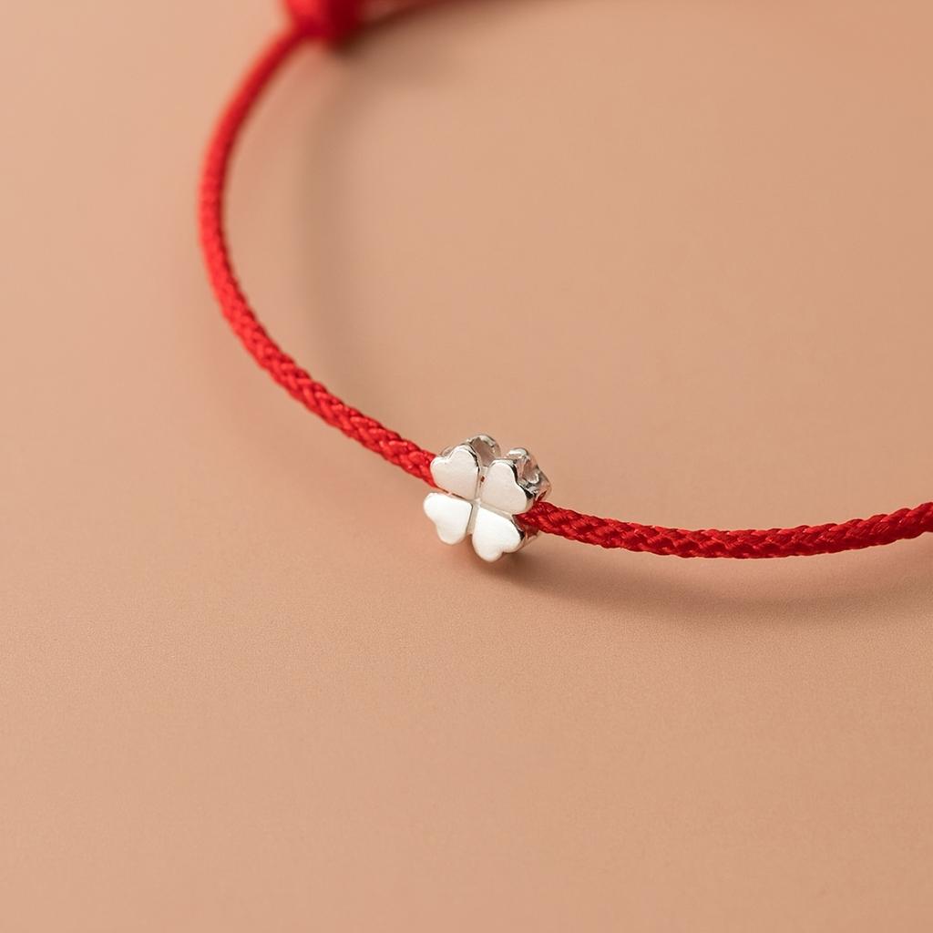 Synthetic Fiber Rope Wristband, Silver Clover Bead Pendant, for Daily Wear, Valentine's Day Birthday Gift
