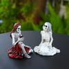2 Pcs Skeleton Sisters Statue Resin Skeleton Girl Figurine Spooky Halloween Desktop Decoration for Haunted House Home Garden Decor