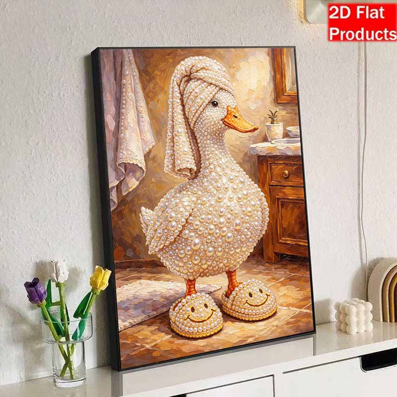 Kit Pittura 5D Perle Incorniciato con Divertente Design Anatra da Bagno Tela con Pittura di Perline Scintillanti Artigianato Fai da Te Rilassante per Decorazione Parete di Casa Set Regalo