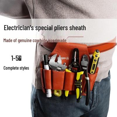Men's Genuine Cowhide Tool Belt: Multifunctional, Sturdy, Waist-Worn Repair Kit with Five Pieces.