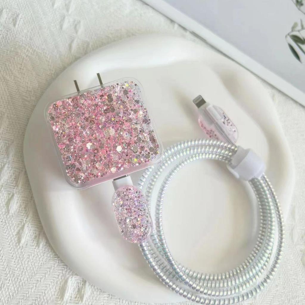 Transparent Soft Shell Glitter Data Head Protective Cover Cable Biter Apple 20W Data Cable Protective Cover Charging Cable Protection
