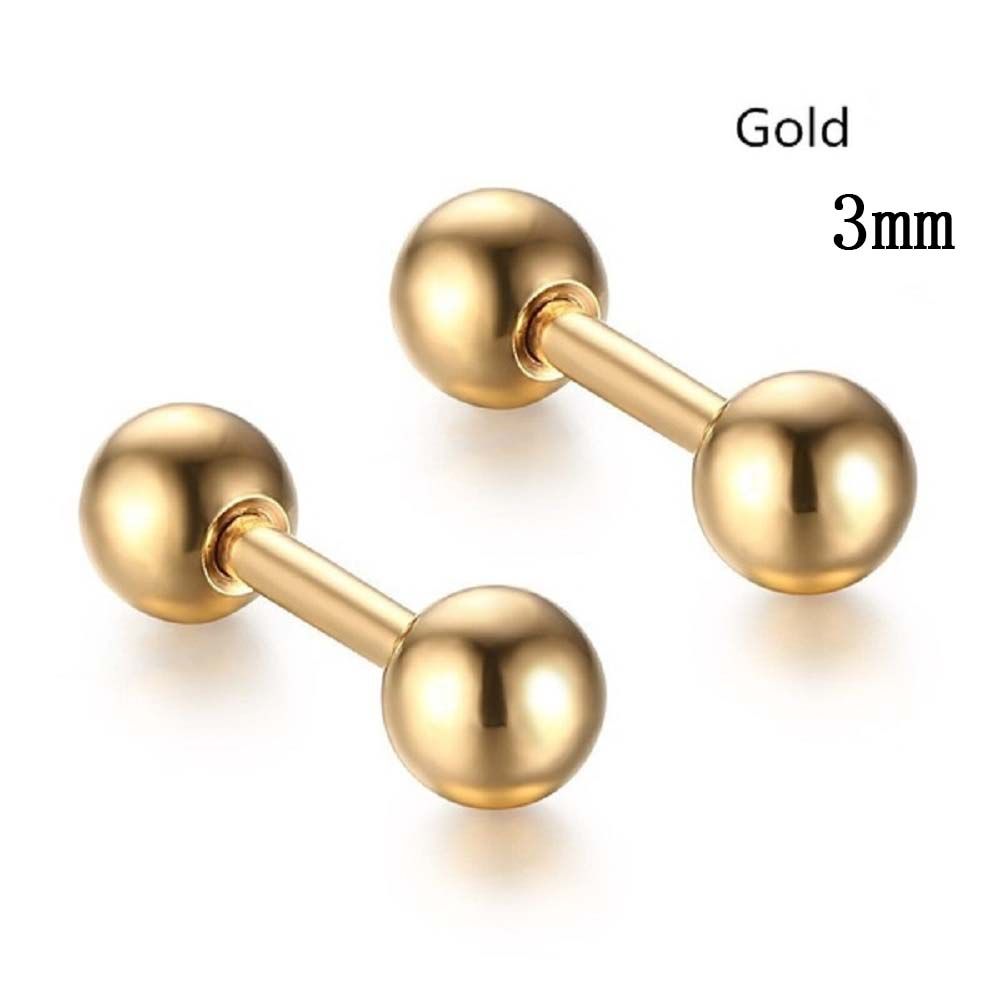 New Unisex Women Gold Black Barbell Earrings Stainless Steel Ball Fashion Jewelry Stud Earrings