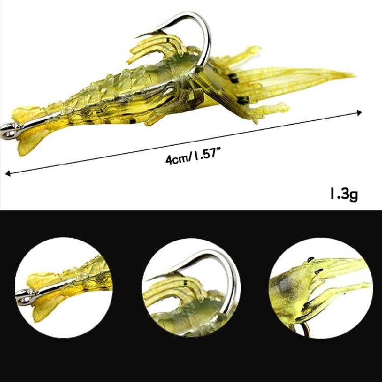 10PCS Appâts de Pêche Crevette Souple Lumineuse avec Hameçons pour Achigan Truite Poisson-chat
