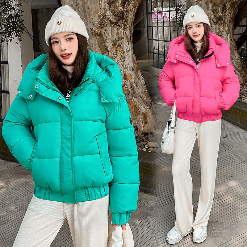 2025 winter new new hooded cotton jacket short warm sleeve label jacket