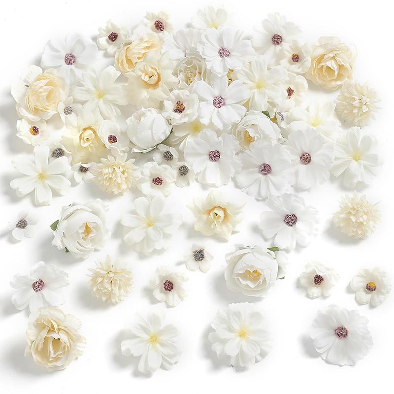 50/90Pcs Mini Random Artificial Silk Flower Heads For Home Room Decoration Fake Rose Peony DIY Wreath Mother's Day Wedding Decor