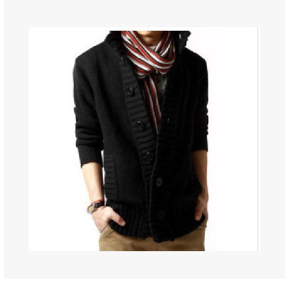 

2025 Осень/Зима Новый мужской свитер Корейский выпуск Вязаный свитер с воротником-стойкой Кардиган Осеннее пальто Пальто из грубой нити XL чёрный