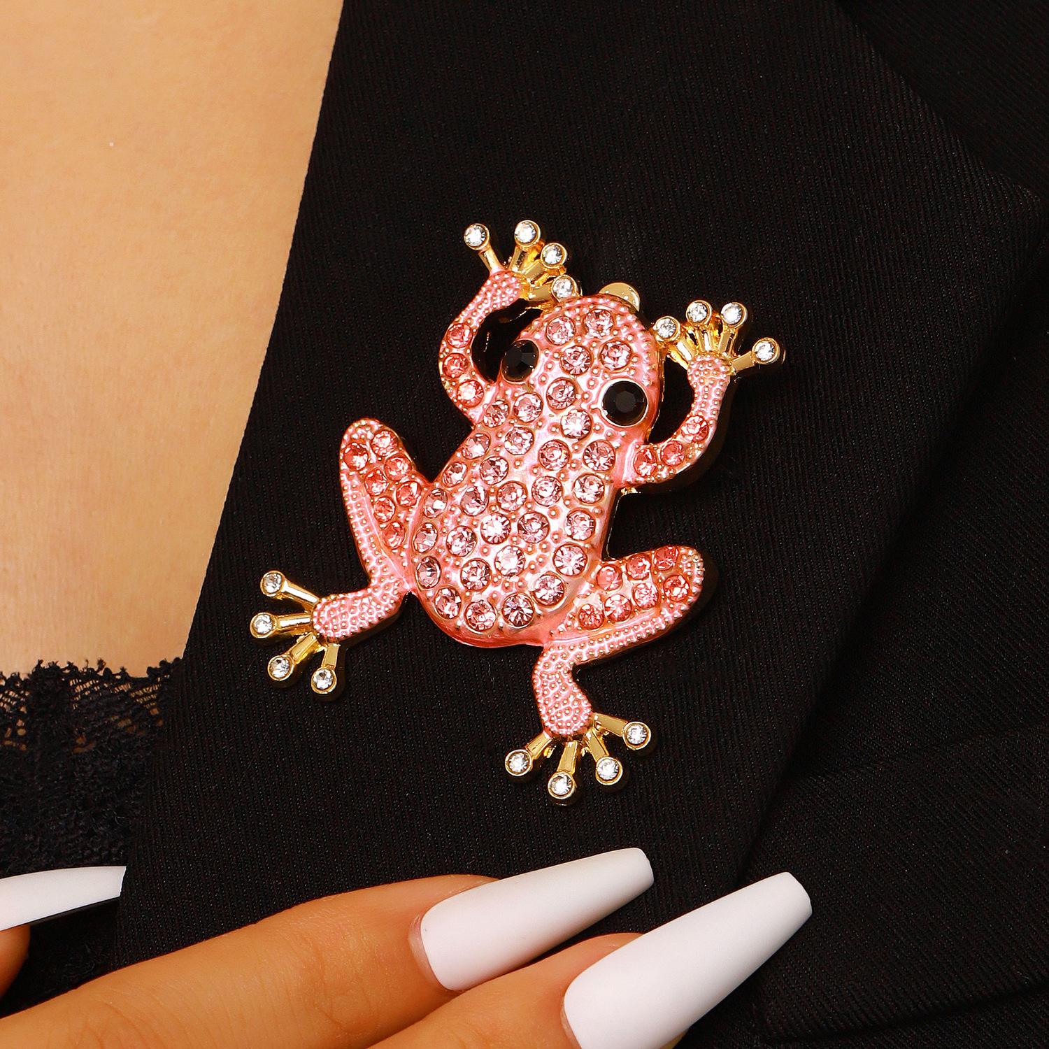 Pink Frog Shaped Brooch Sparkly Rhinestone Animal Fashion Accessory