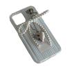 Handmade Bowknot Ribbon Keychain with Silver Heart Imitation Pearls Keyring Fashionable Accessory for Fashion Lovers