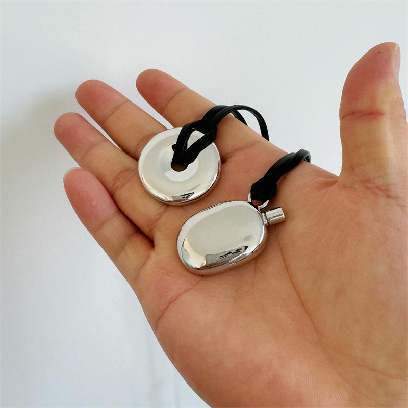 Black Leather Water Bottle Pendant Necklace - Versatile, Chic Accessory for Women