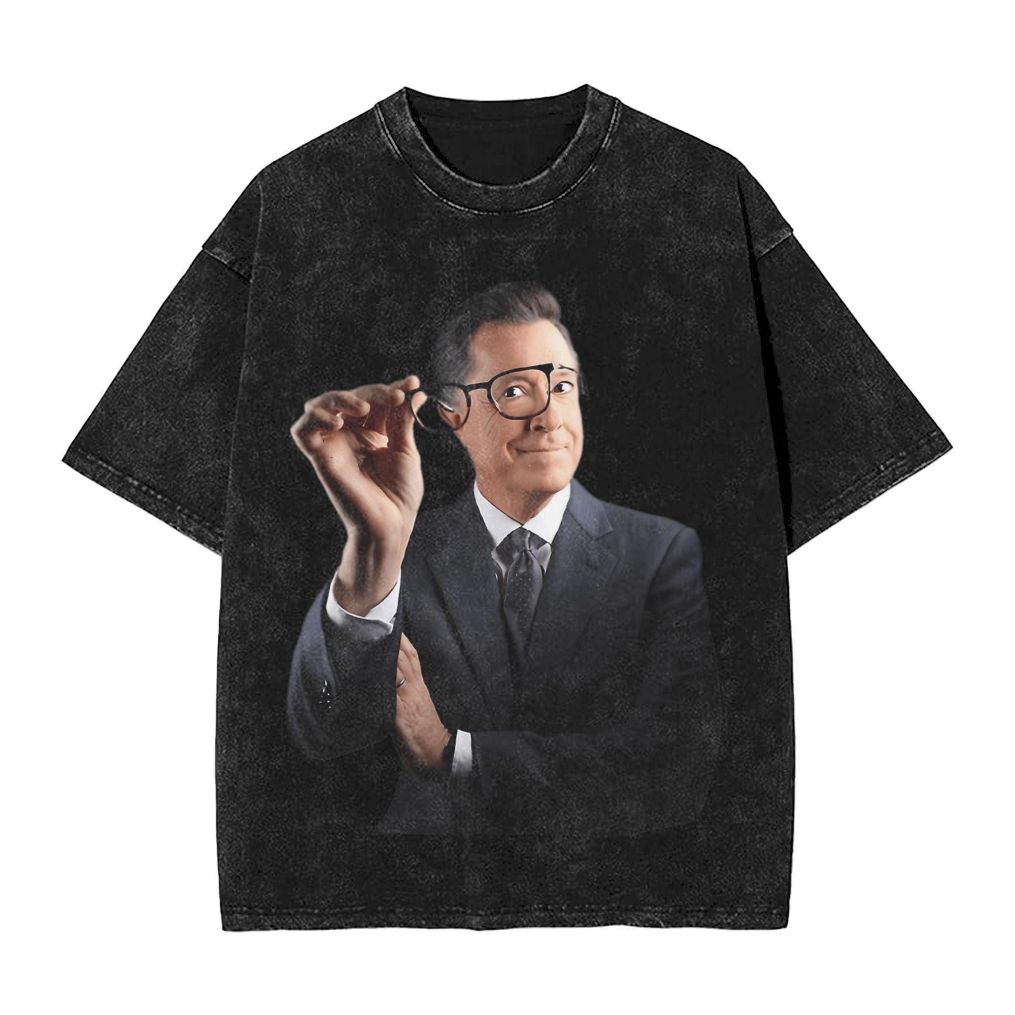 Harajuku Washed Shirts Stephen Colbert The Late Show Apparel Retro T Shirt Harajuku Streetwear Short Sleeve Summer Shirt S
