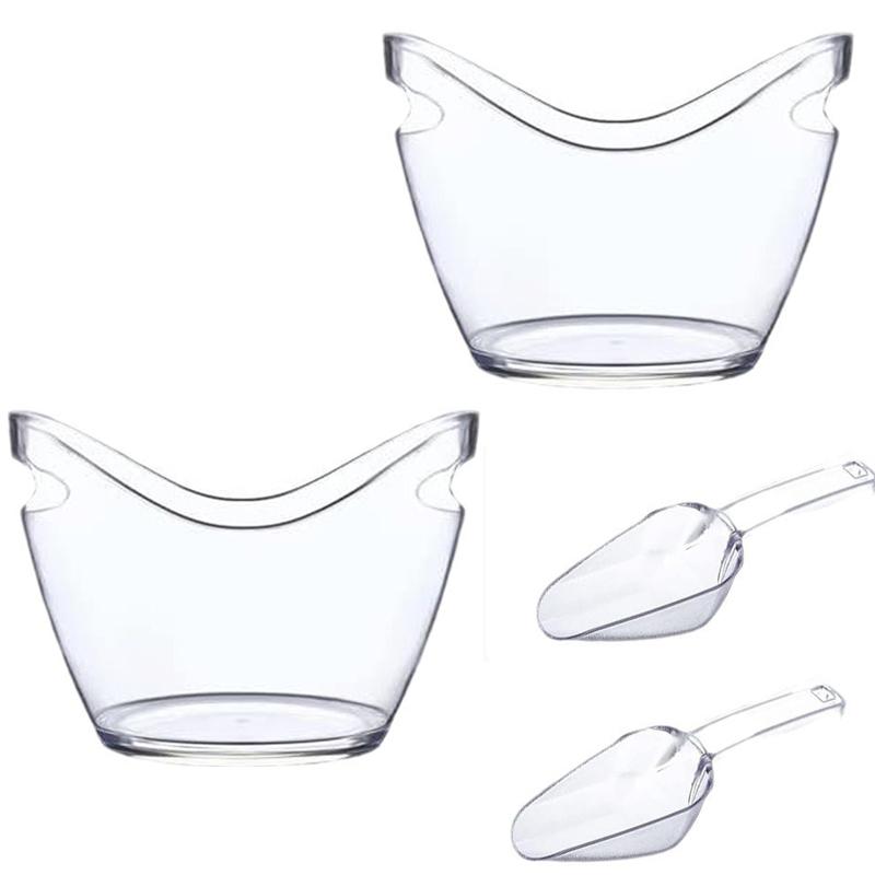 Klarer 4L Eiswürfelbehälter mit Schaufel, Kunststoff-Getränketonne für Wein, Champagner, Cocktails, Bar, Tragbarer Obstaufbewahrungskorb für Partys