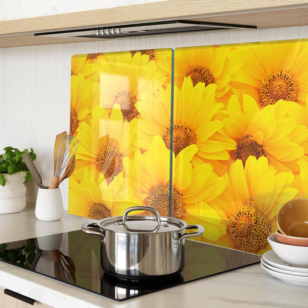 Set of Two Decorative Glass Kitchen Boards Sunflowers 2x40x52 cm