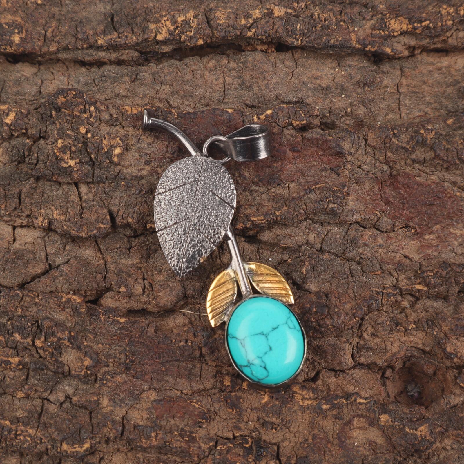 

Blue Turquoise Stone 925 Silver Trendy Unique Best Sisters Gift December Pendant PP-55-37