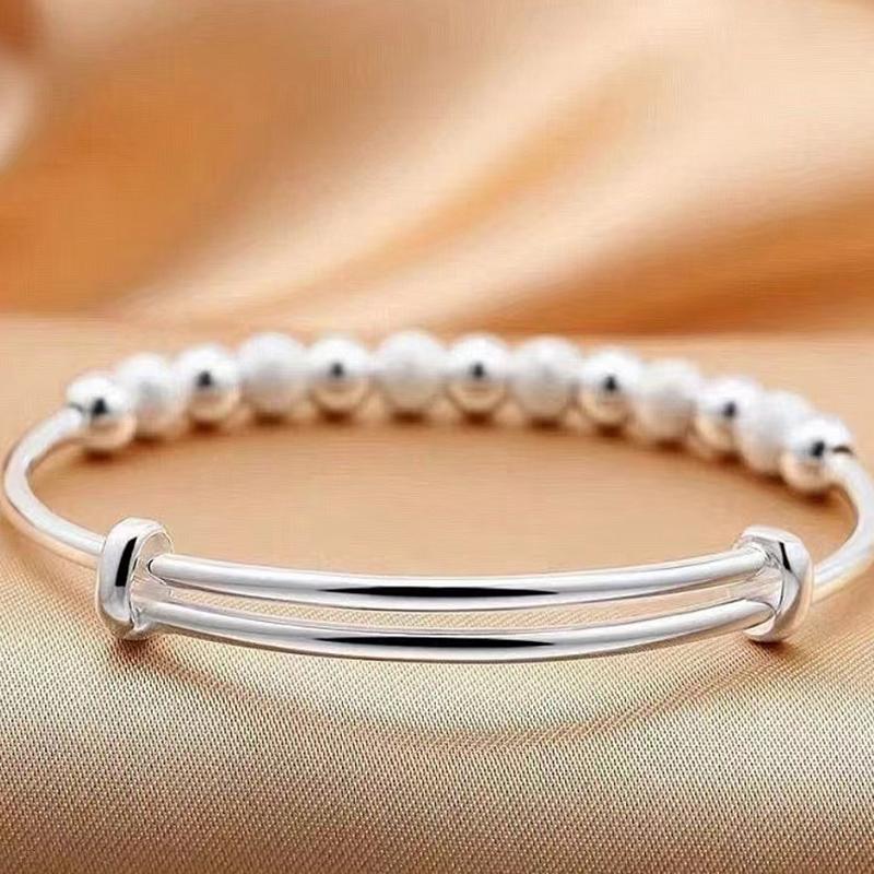 Korean Silver Charm Lucky Beads Bangles For Women Bracelets Fashion Party Wedding Engagement Popular Trendy Jewelry