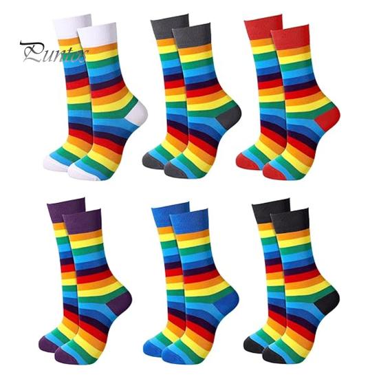 

6 пар зимних носков унисекс с разноцветными радужными полосками, средней длины, эластичные, сохраняющие тепло, нескользящие, толстые, для пар, повседневные спортивные носки разноцветный