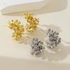 Retro Exquisite Gold Color Flowers C-circle Stud Earrings for Women Fashion Temperament Party Daily Wear Jewelry Accessory Gifts