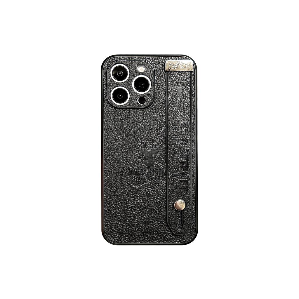 Suitable for Apple 15, Lychee Peel Texture Side Veneer Phone Case, IPhone14promax Wristband Stand 13