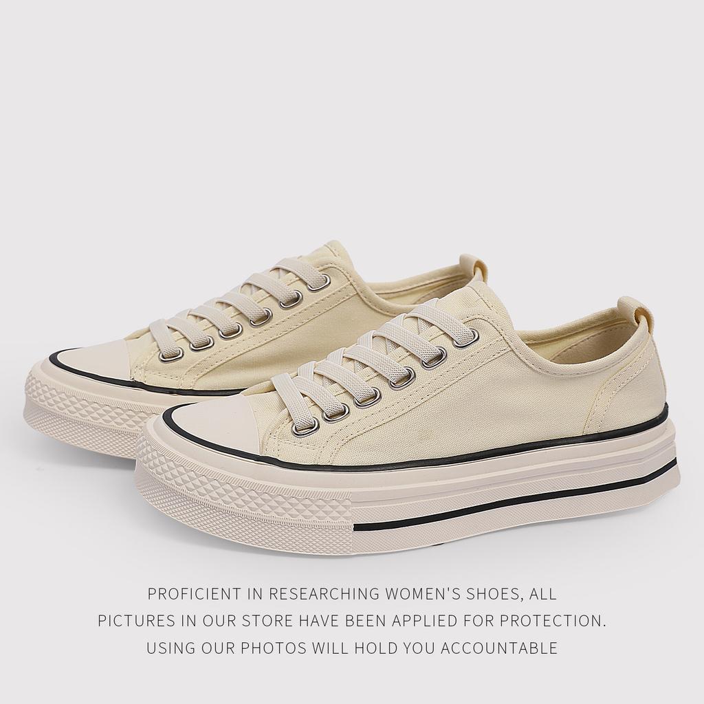 Summer Canvas Shoes Women'S OnePedal Round Head LaceUp NonSlip ThickSoled Casual Board Shoes