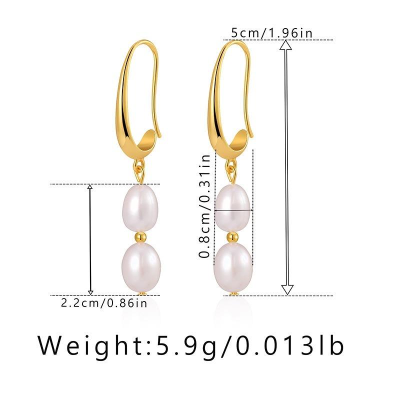 Simple Retro Long Pearl Drop Earrings 18k Gold Plated For Women