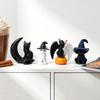 Halloween Cat Figurine, Resin Witch Hat/Moon/Pumpkin/Skull Cat Statue for Halloween Tabletop, Mantel, Shelf, Desk Decor