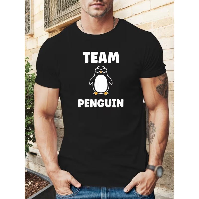 

Мужская футболка с принтом TEAM PENGUIN - Повседневная футболка с круглым вырезом и короткими рукавами, идеально подходящая для лета, с изображением пингвина S чёрный