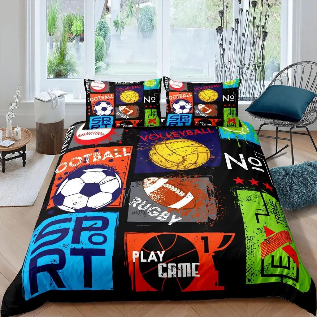 Tenis Bal Soft Duvet Cover Set Sports Game Themed Beding Set Twin Sized Dimensions for Children Kids Tens Adult People Tenis Racket Bal Warm Comforter