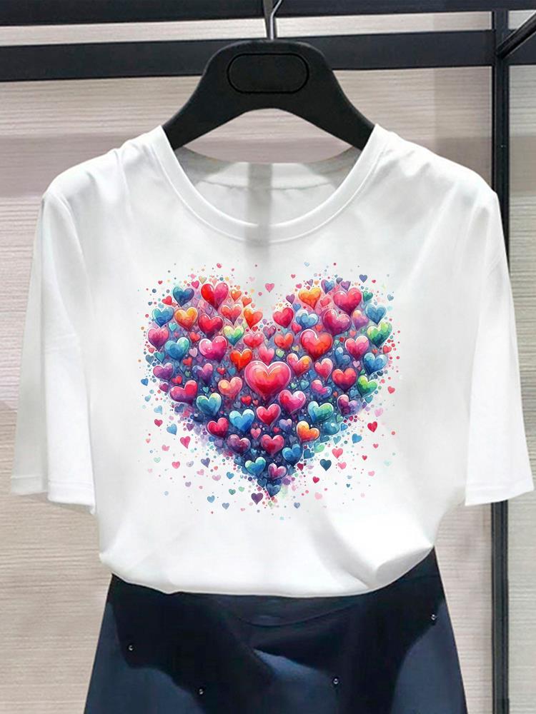 (Asian Size) Lovely Flower Trend Women's Top Print O-neck Casual T Fashion Female Clothing Graphic Tee Short Sleeve T-shirts
