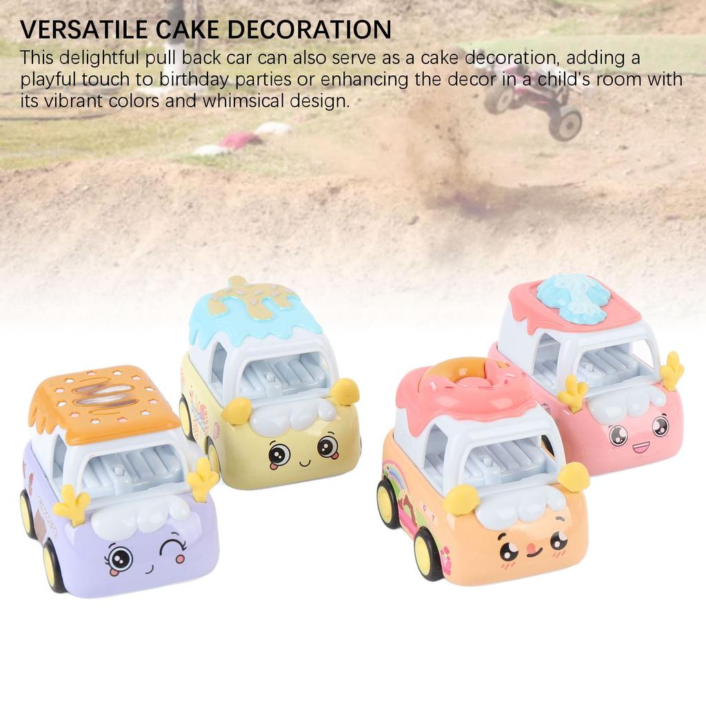 4 Pcs Pull Back Cars Adorable Cartoon Dessert Alloy Realistic Friction Powered Pull Back Trucks Toy Vehicles for Kids A Type