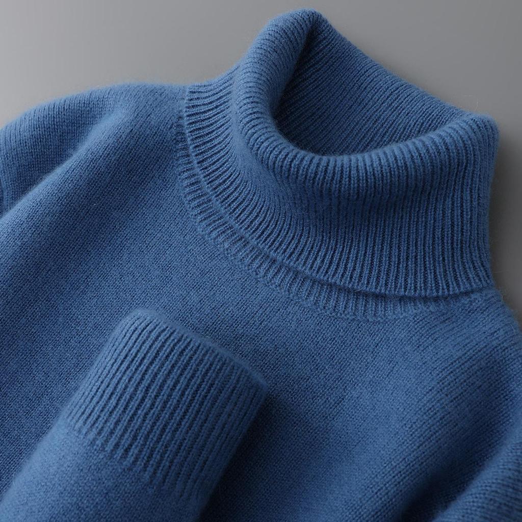 Men's 2025 High Neck Cashmere Wool Pullover - Thick, Double-Strand Knit Sweater for Autumn and Winter.