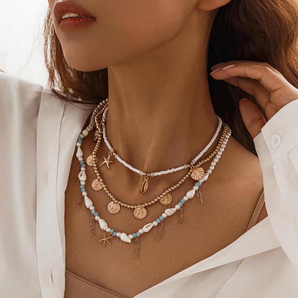 INS Style Reluster Pearl Necklace For Women Irregular Shell Starfish Pendant Collarbone Chain Girls Fashion Jewelry Neck Chain