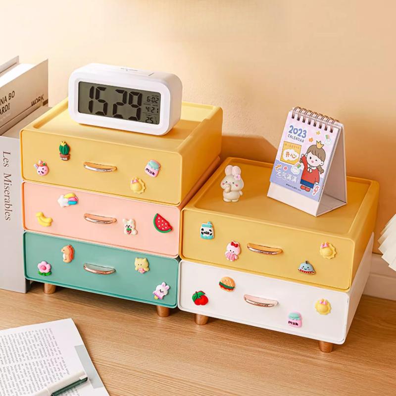 PGY Desktop Storage Box Organizer Super Cute Student School Desk Drawer Stationery Pencil Pen Holder Storage Box Large Kawaii