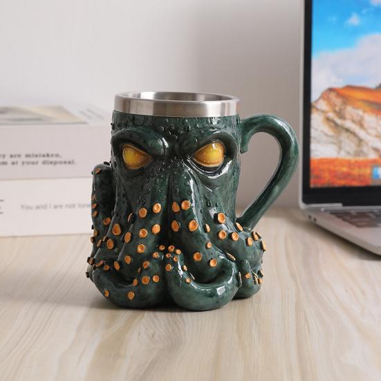 3D Devil Octopus Beer Mug with Tentacle Handle Gothic Cthulhu Pirate Drinkware Night Medieval Fantasy Gift