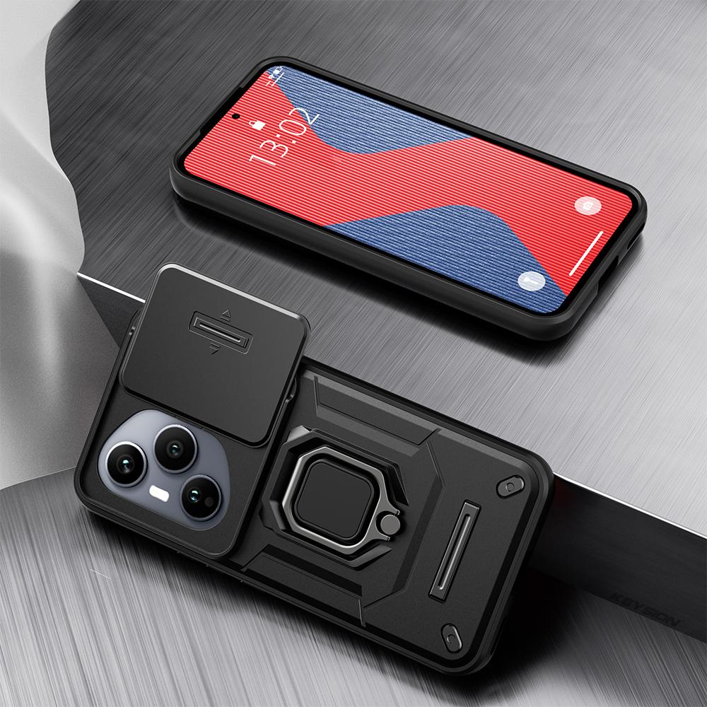 KEYSION Shockproof Armor Case for HONOR 400 Pro 5G Slide Camera Lens Protection Ring Stand Phone Cover for Huawei Honor 400 5G