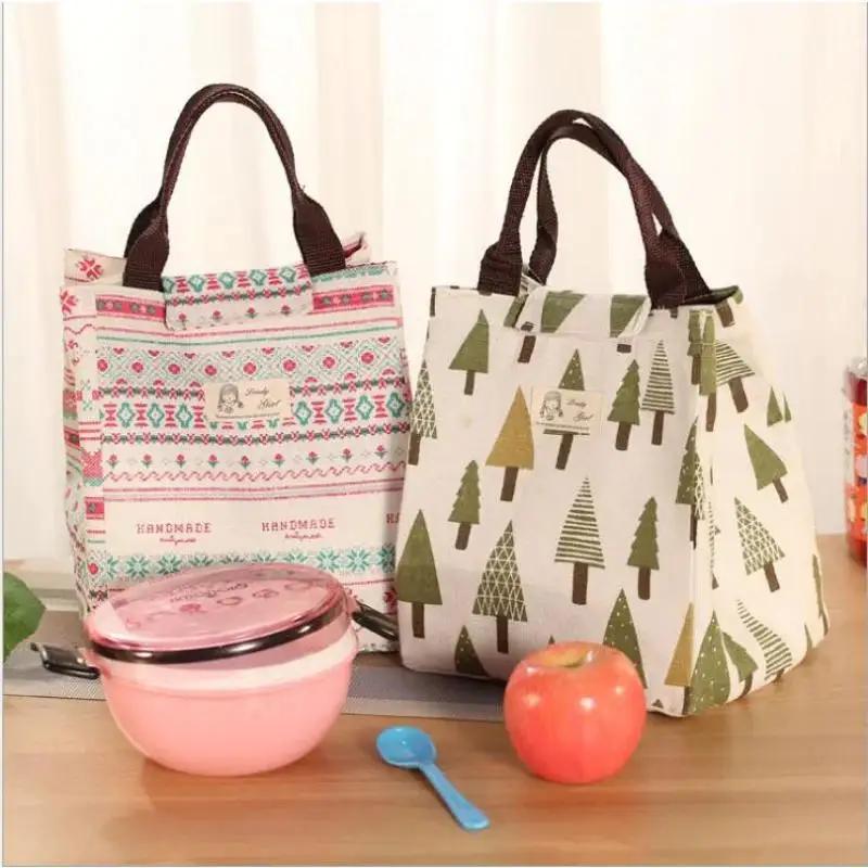 Cartoon Functional Pattern Cooler Lunch Box Bag Portable Insulated Canvas Lunch Bag Thermal Food Picnic Lunch Bags for Women Kid
