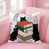 Black Cats With Books Cushion Cover Short Plush Soft DoubleSided Printing Pillow Case Cozy Sofa Bedroom Home Decor Gift