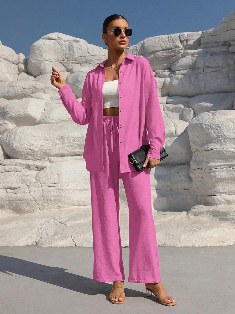 Modisches Frühjahrs-Freizeit-Oversize-Langarm-Strickjacken-Zweiteiler-Set für Damen, einfarbiges Outfit