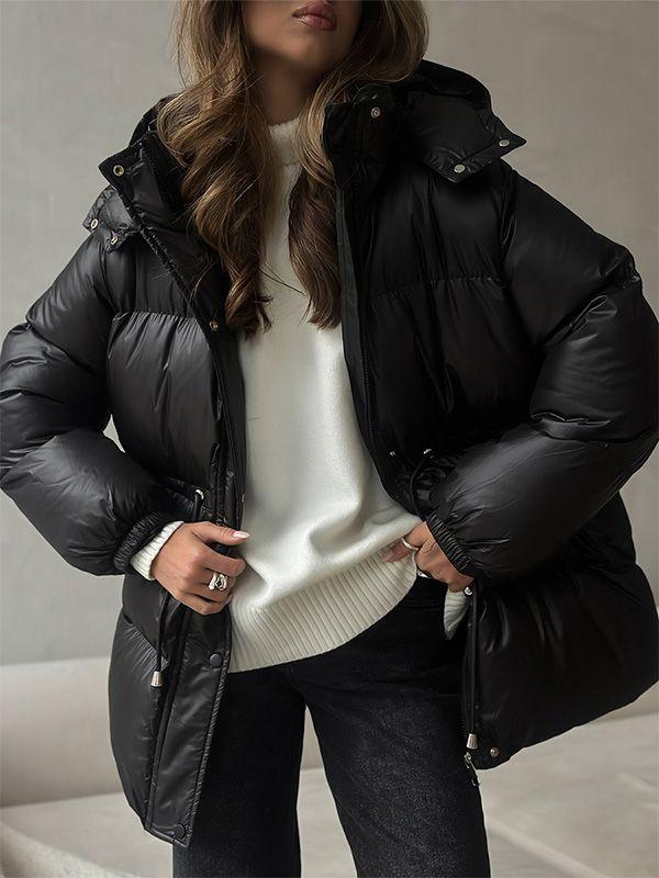 Drawstring Slim-Fit Cotton Jacket Winter Hooded Zipper Cotton Jacket Comfortable and Warm Outerwear