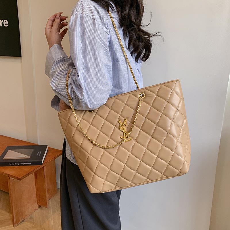 Diamond Lattice Women's Autumn Bag - Korean Style Large Capacity Chain Shoulder Bag for Work Commute