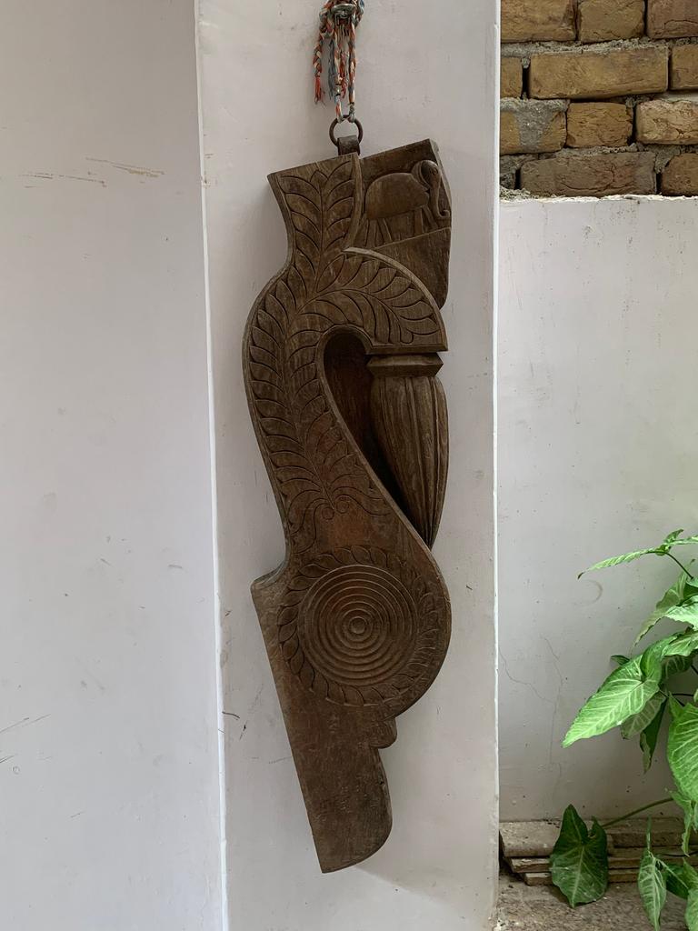 Antique Carved Wood Elephant Wall Panel: Rustic Indian Decor