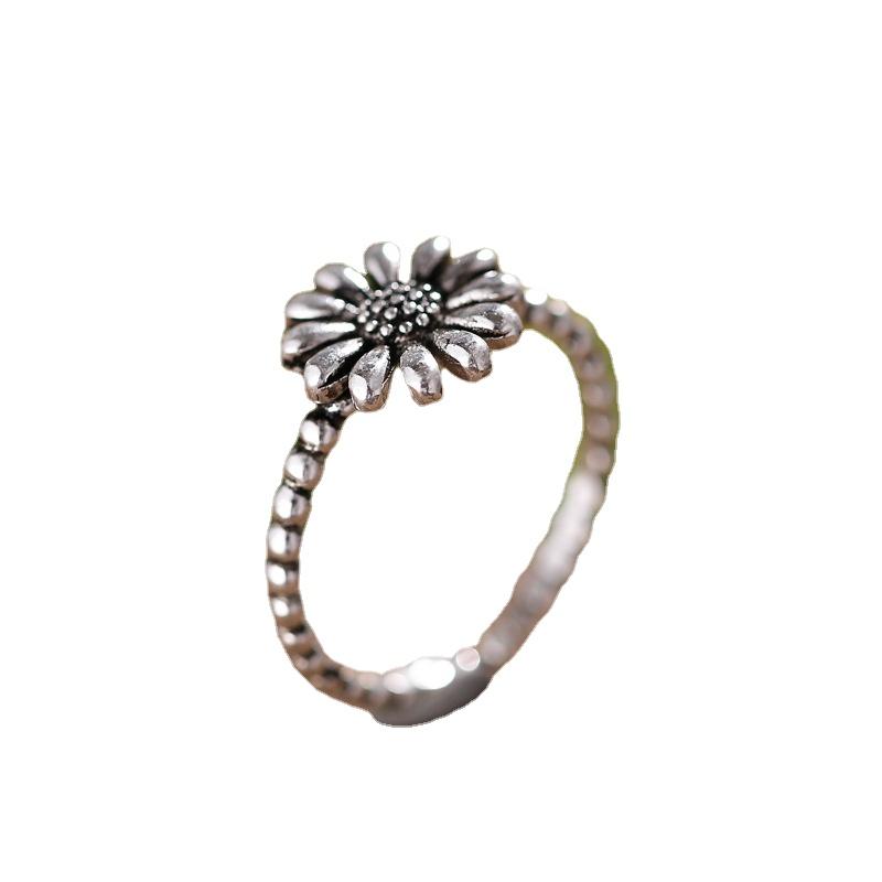 High-quality 925 Sterling Silver Jewelry Thai Silver Female Personality Open Ring Flower Ring Gift