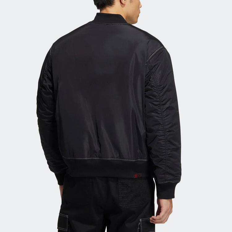 adidas Originals Clover Plaid Logo Print Reversible Zip-Up Cotton Jacket Men Jackets Black HY7276