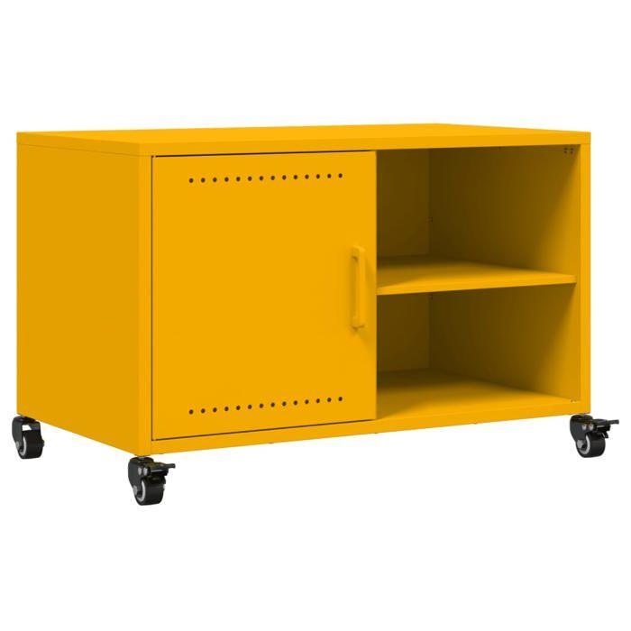 VidaXL Meuble TV, Armoire de Télévision avec Étagères, Support Télé avec Rangement Salon Salle de Séjour, Jaune Moutarde 846671