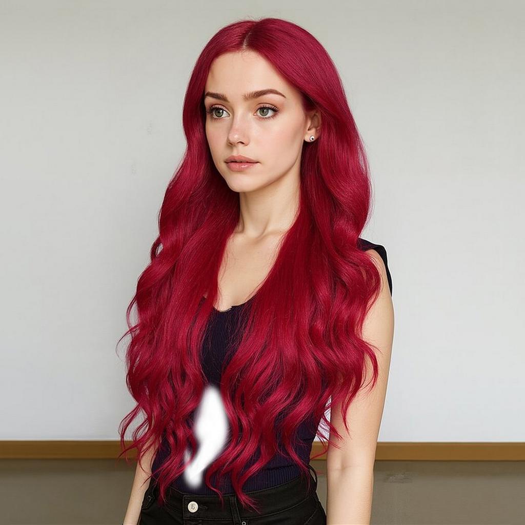 Wine Red Middle Part Wavy Wigs Realistic Cosplay Costume Wigs For Travel Celebrations Weddings