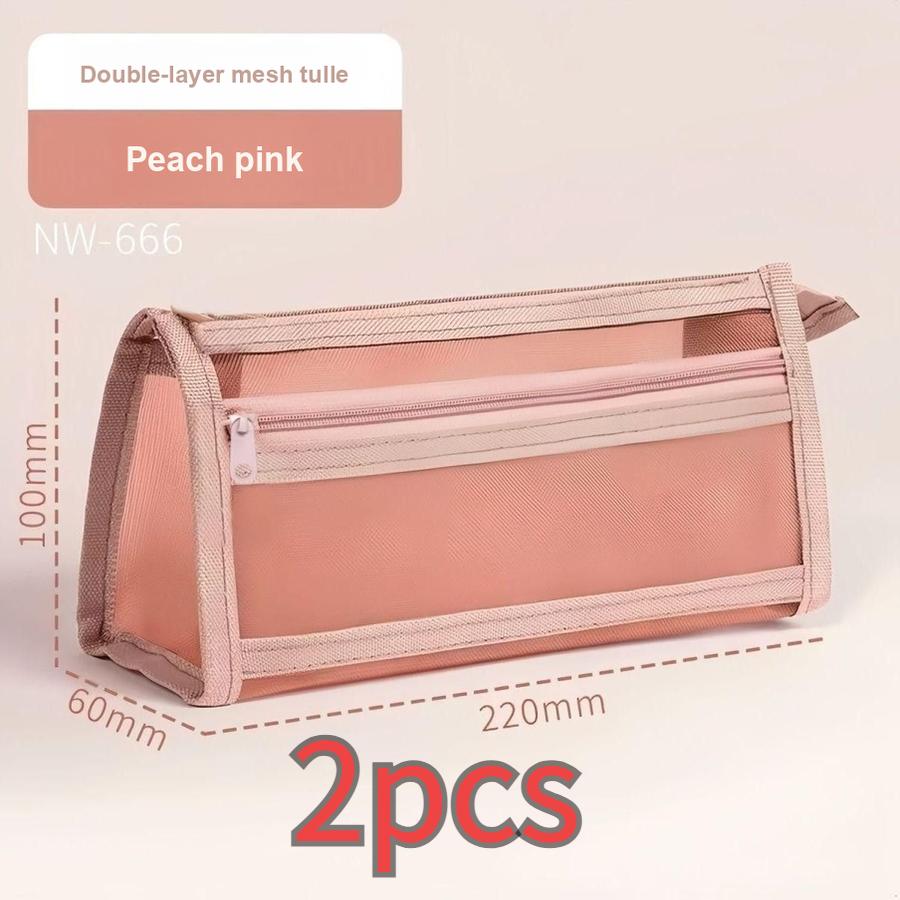 2 st Genomskinlig Dubbellager Nät Stor Kapacitet Pennfodral Special för Prov Nytt Enkelt Dubbellager Högkvalitativ Estetisk Blyertspennförvaringsväska