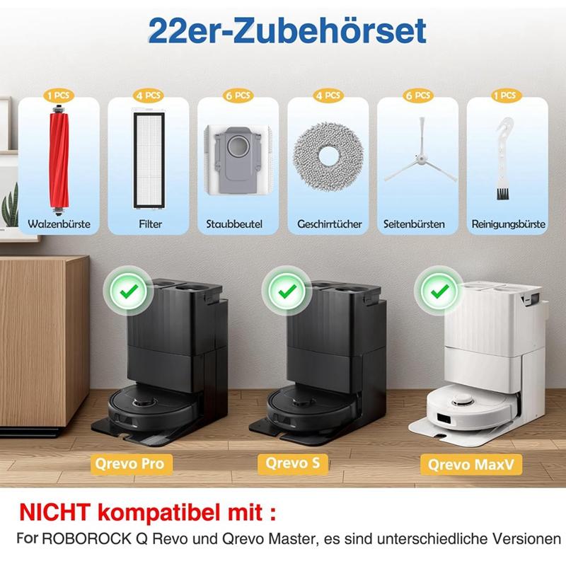 For Roborock Qrevo S/Qrevo Pro/Qrevo Max V Main Side Brush Hepa Filter Mop Cloth Dust Bags Replacement Parts