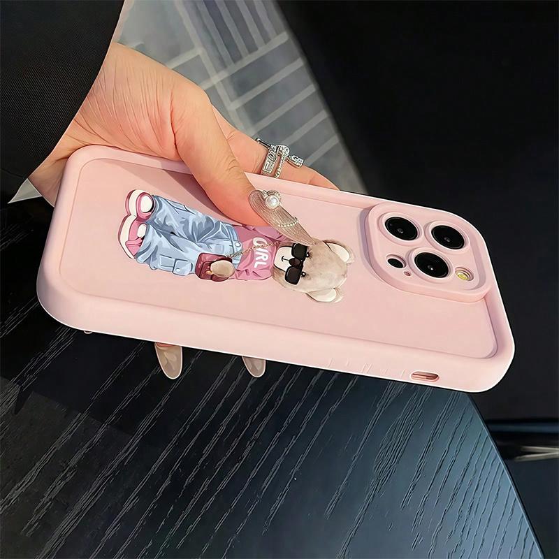 For iPhone 17 16 15 14 13 12 11 Pro Max Case Cute and Stylish Pink Bear Design Cover For iPhone XS Max XR X 7 8 Plus 16E Fundas
