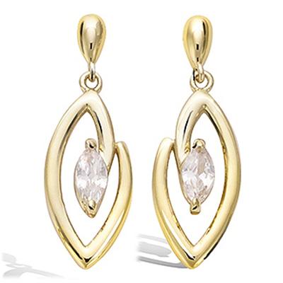 [P8045] - Gold Plated Earrings 'Sissi' White Gold - 22x8 Mm