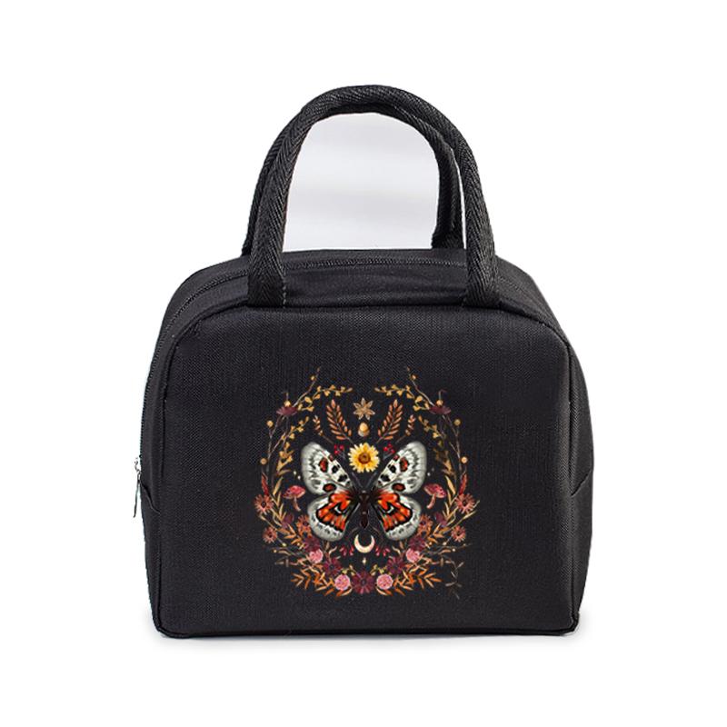 Vintage Butterfly Lunch Bag Women Men Fashion Reusable Insulated Lunch Box Insulated Handbags Picnic Travel Portable Lunch Bags