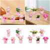 5 Pieces Pink Simulated Flowers Housewarming Gift Mini Potted Plants for Kitchen Party Bookshelfcabinet Farmhouse Dining Room